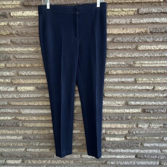 Akris Punto Navy Blue Waffle Weave Knit Straight Leg Pants Size 6 READ - Picture 2 of 13